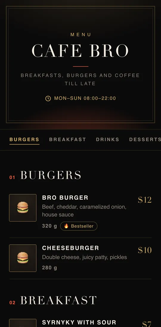 Noir menu design